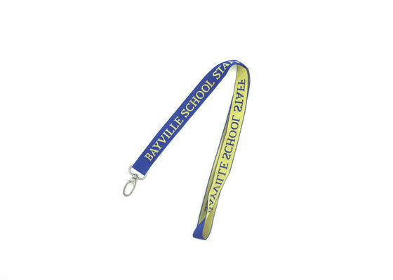 Personalized Flat Blue Woven Neck Lanyards Polyester Material With Metal Oval Hook supplier