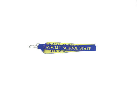 Personalized Flat Blue Woven Neck Lanyards Polyester Material With Metal Oval Hook supplier