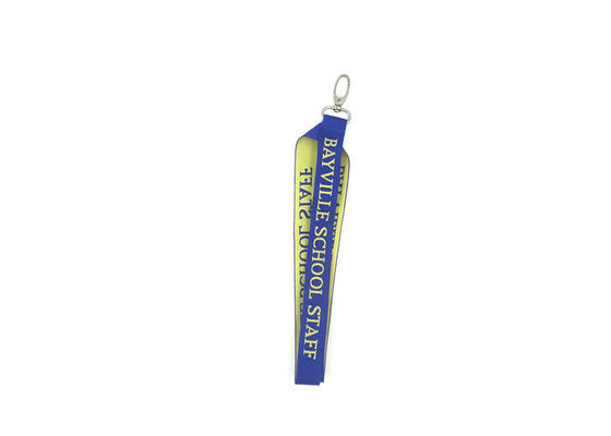 Personalized Flat Blue Woven Neck Lanyards Polyester Material With Metal Oval Hook supplier