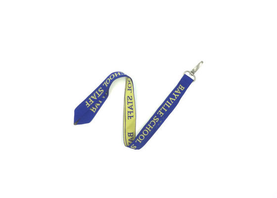 Personalized Flat Blue Woven Neck Lanyards Polyester Material With Metal Oval Hook supplier