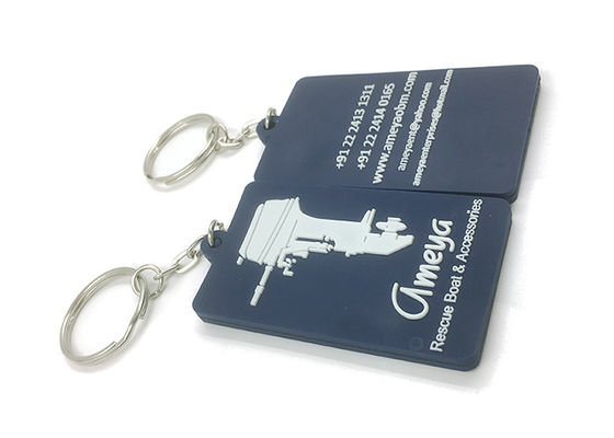 Luxury Rubber Soft PVC Keychains Dark Blue Square Shape 2D Or 3D Effect supplier
