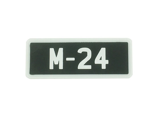 Business Badges Clothes Soft PVC Patches Square Shape 70x25x2mm Black And White supplier