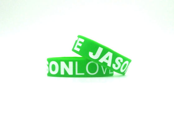 Logo Infilled Silicone Sports Bracelets , White / Brown Silicone Rubber Bands supplier