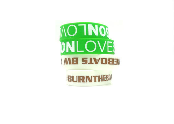 Logo Infilled Silicone Sports Bracelets , White / Brown Silicone Rubber Bands supplier