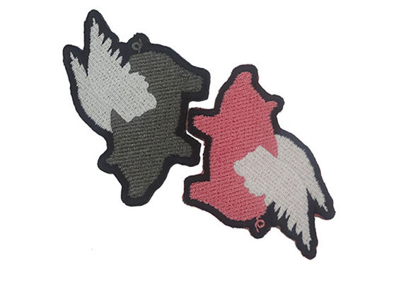 Custom Shape Adhesive Embroidered Patches Durable And Washable Pink / Gray Color supplier