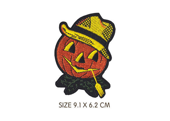 Twill Custom Halloween Stickers , Pumpkin Scarecrow Iron On Patches Embroidered Patch supplier