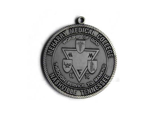 Polish Backside Sports Match Badge With Ribbon / Custom Metal Medallions supplier