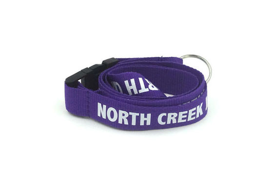 Durable Purple Imprint Polyester Lanyards Eco Friendly Material With Key Ring supplier