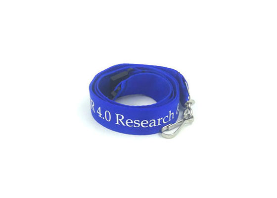 Blue Silkscreen Printing Imprinted Nylon Lanyards ID Card Lanyard With Swivel J - Hook supplier