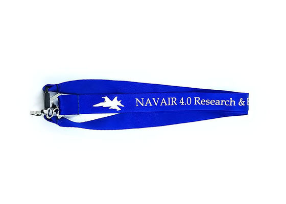 Blue Silkscreen Printing Imprinted Nylon Lanyards ID Card Lanyard With Swivel J - Hook supplier
