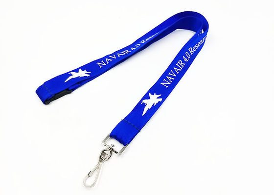 Blue Silkscreen Printing Imprinted Nylon Lanyards ID Card Lanyard With Swivel J - Hook supplier